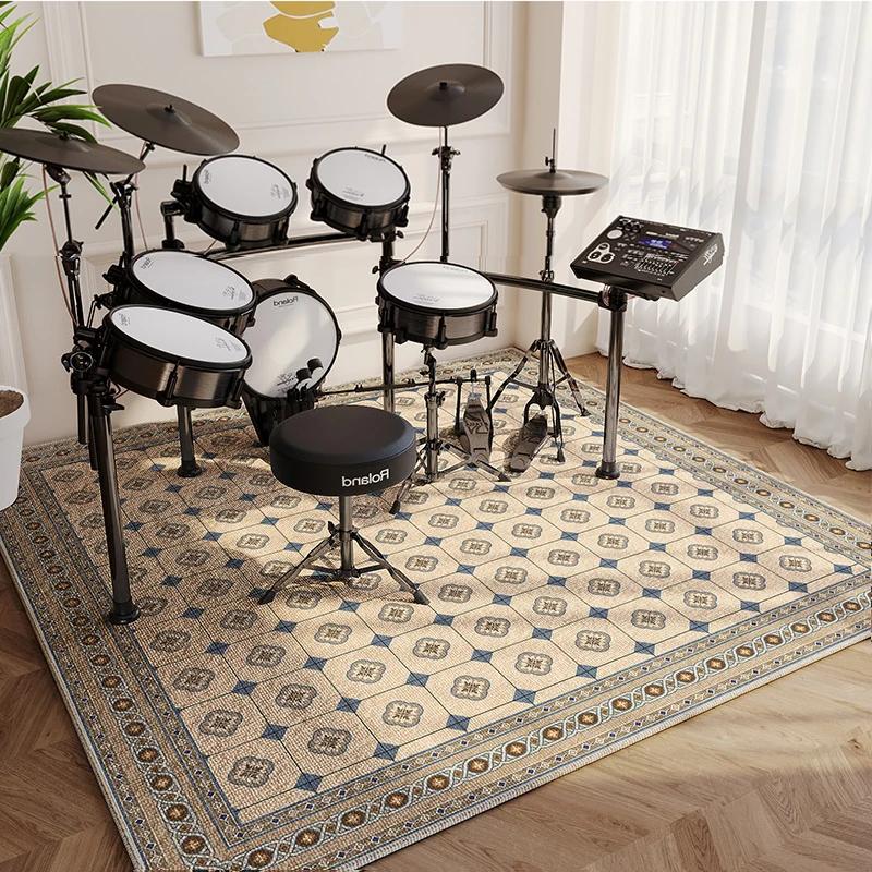 Moderner Wohnzimmerteppich Heimdekoration Mode Luxus Trommel Abstraktes Musiksymbol Schwarz Weiß Kariert Große Fläche Schlafzimmer Dekor Teppiche