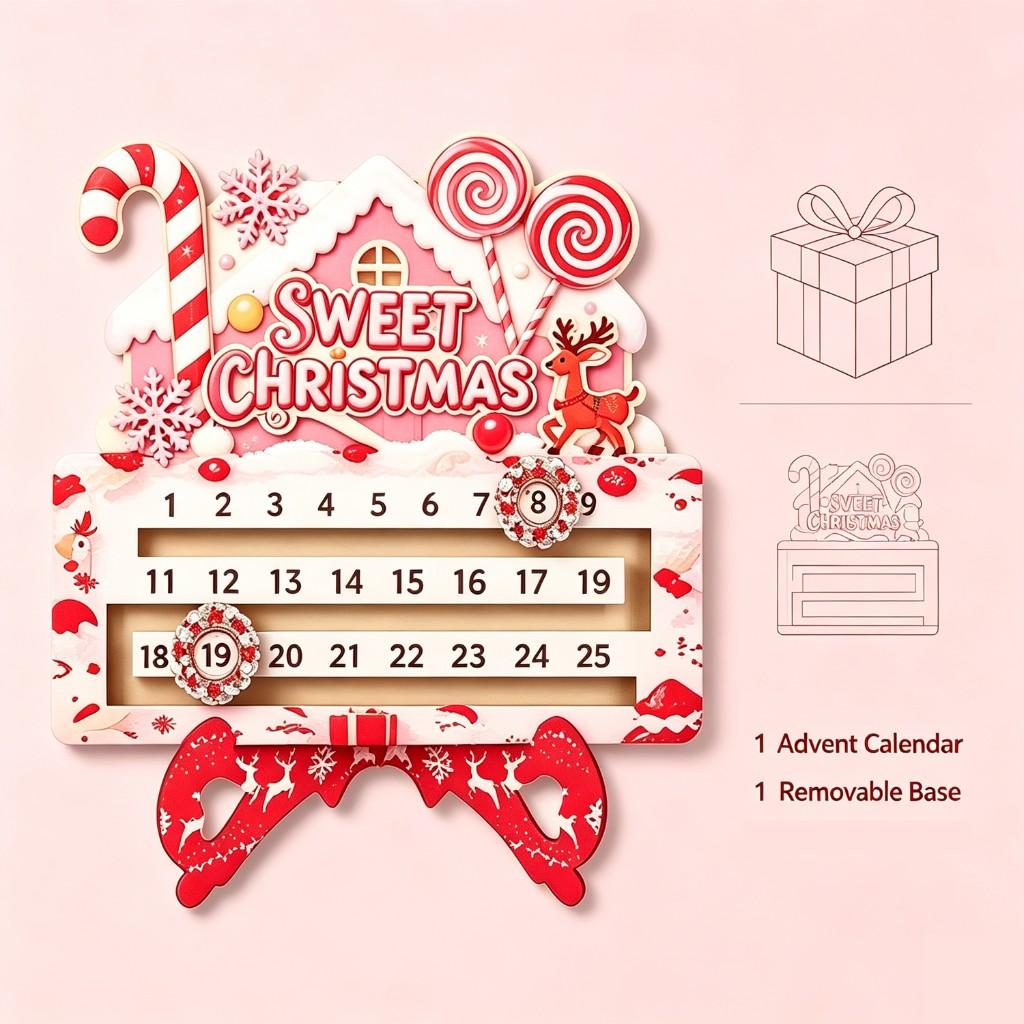 Christmas 25 days Countdown desktop calendar decoration Pink