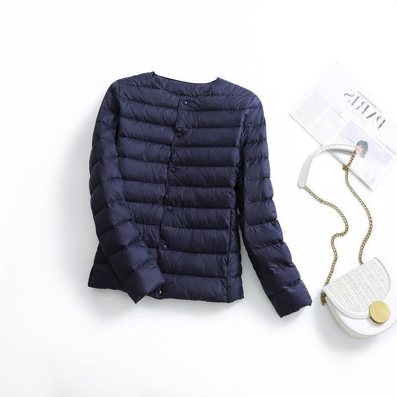 Womens Lightweight Short Down Jacket No Collar Thin Inner Layer Warm Fashionable Plus Size Outerwear