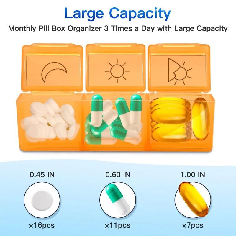 Pastillero independiente para 31 días al mes, divisor de pastillas para mañana, mediodía y noche, pastillero de almacenamiento conveniente