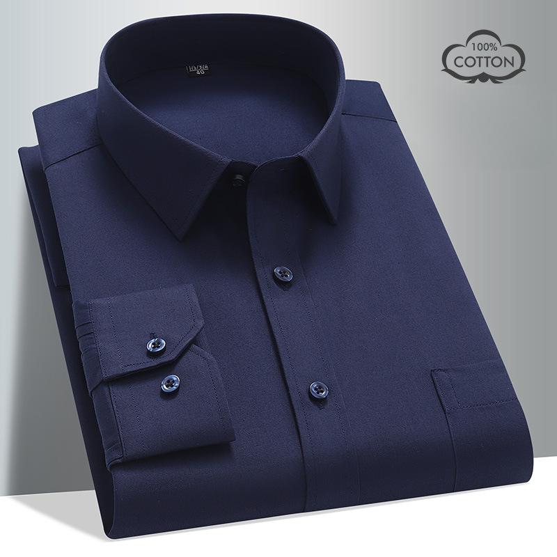 8XL Solid Color Classic Striped Shirts Men Long Sleeve Formal Office Business White Blue 100 Cotton Long Sleeve Shirt for Men