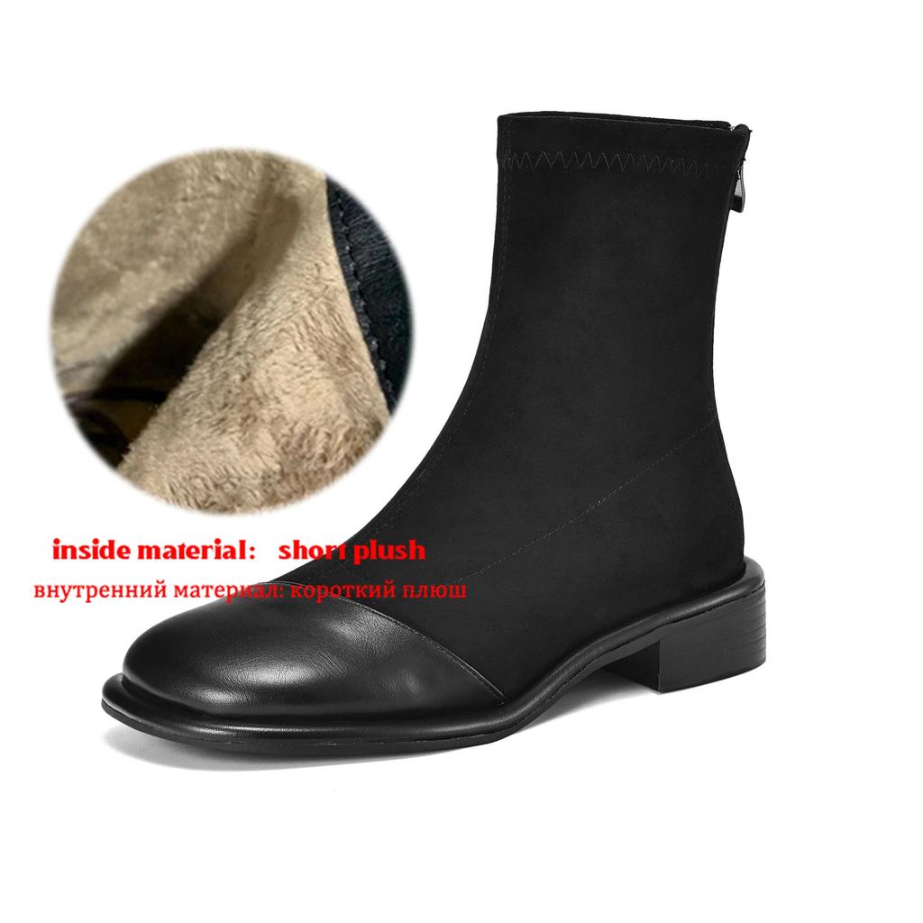 Krazing Pot Flock Autumn Winter Shoes Low Heels Size 43 Stretch Boots Back Patch Work Street Wear Elastic Ankle Boots