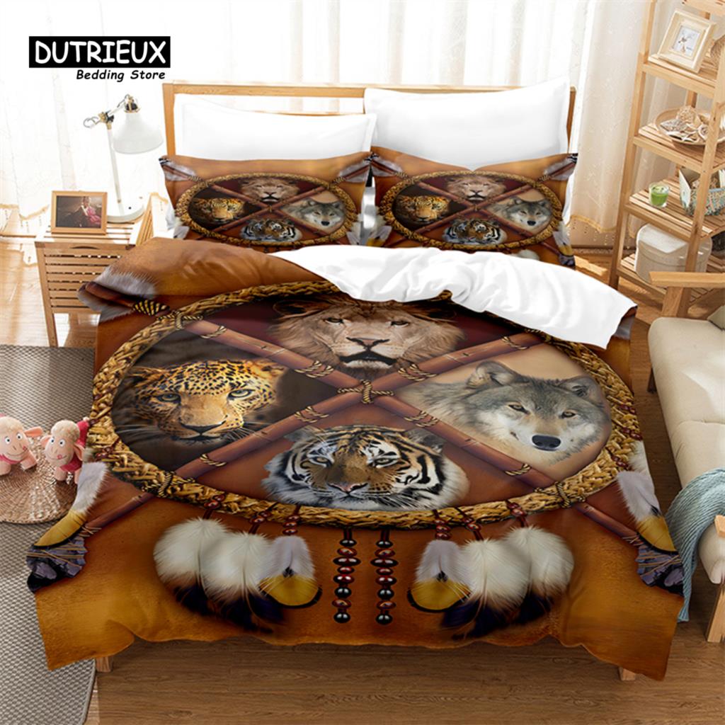 Ferocious Animals Bedding Set, 3Pcs Duvet Cover Set, Soft Comfortable Breathable Duvet Cover, For Bedroom Guest Room Decor