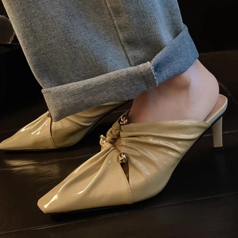 Fashion Classic Square Toe Women's Mules 2024 Summer Korean Style Fashion Ladies Closed Toe Slippers Comfortable Low Heel Daily Slippers