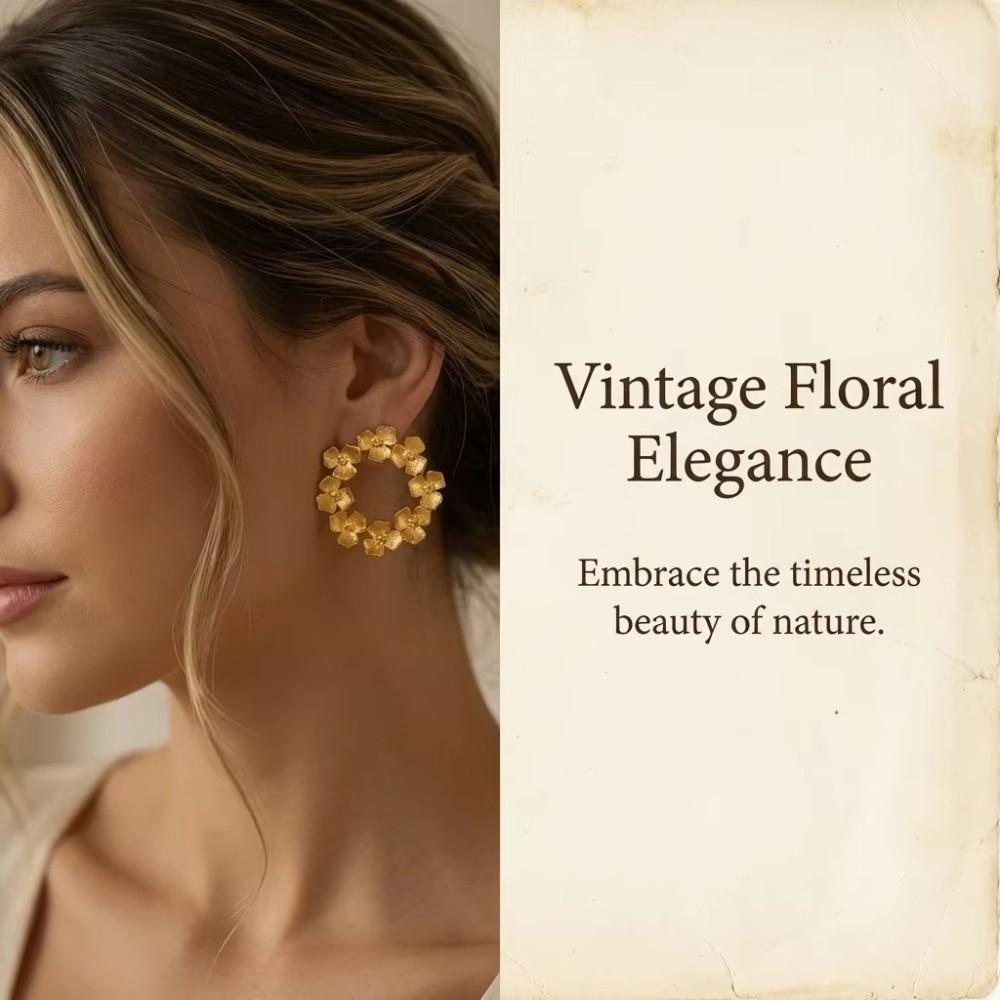 Stainless Steel Floral Wreath Earrings Waterproof Women Earrings Trendy Flower Circle Studs Gift