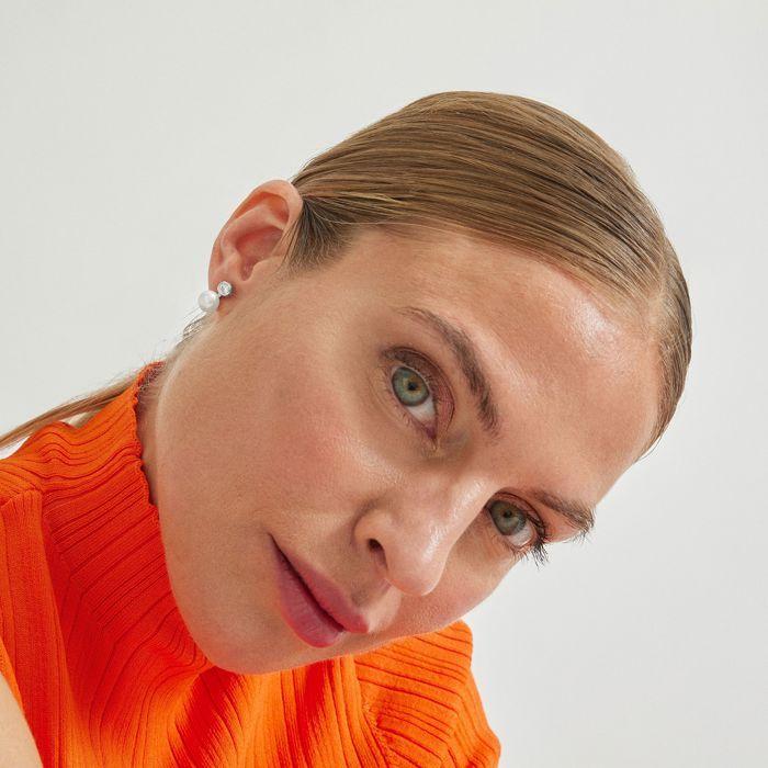 Luxenter Boucles d'oreilles en argent 925 avec perle blanche finition en rhodiée Hauteur 14,5 mm - Essential