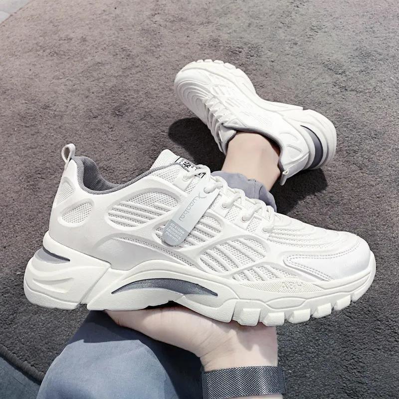 Men s Trendy Breathable Mesh Slip-On Shoes with Thick Sole, Korean Style Flyknit, Soft Casual Sports Sneakers Size 43