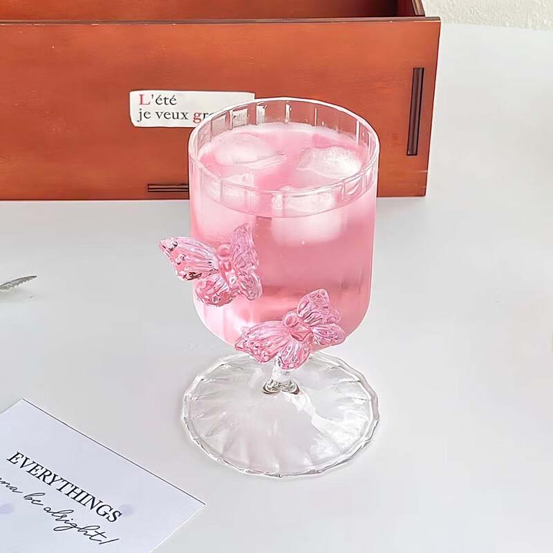 Shangqi Pink Butterfly Striped Heat-Resistant Stemmed Glass