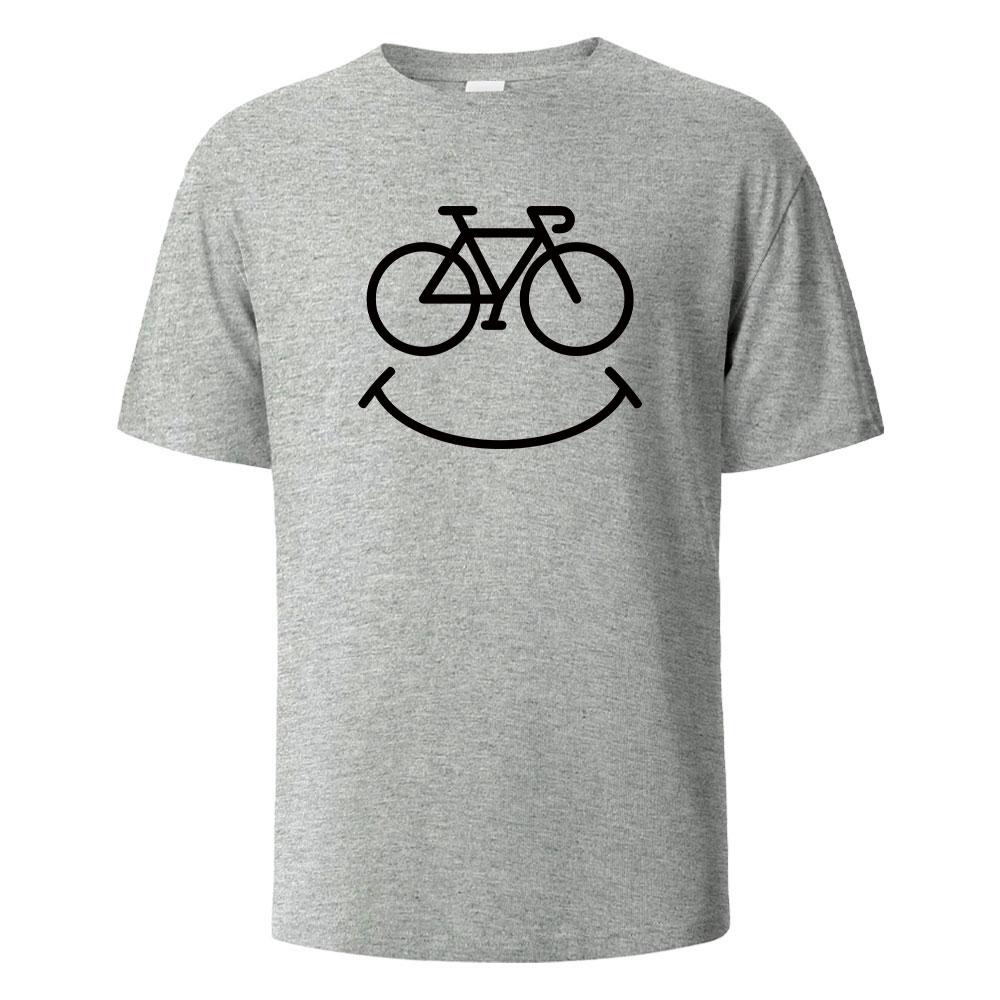2026 New Funny Bike Smile Print Tshirt Men and Women Short Sleeved Tops Tshirts Mens Tee