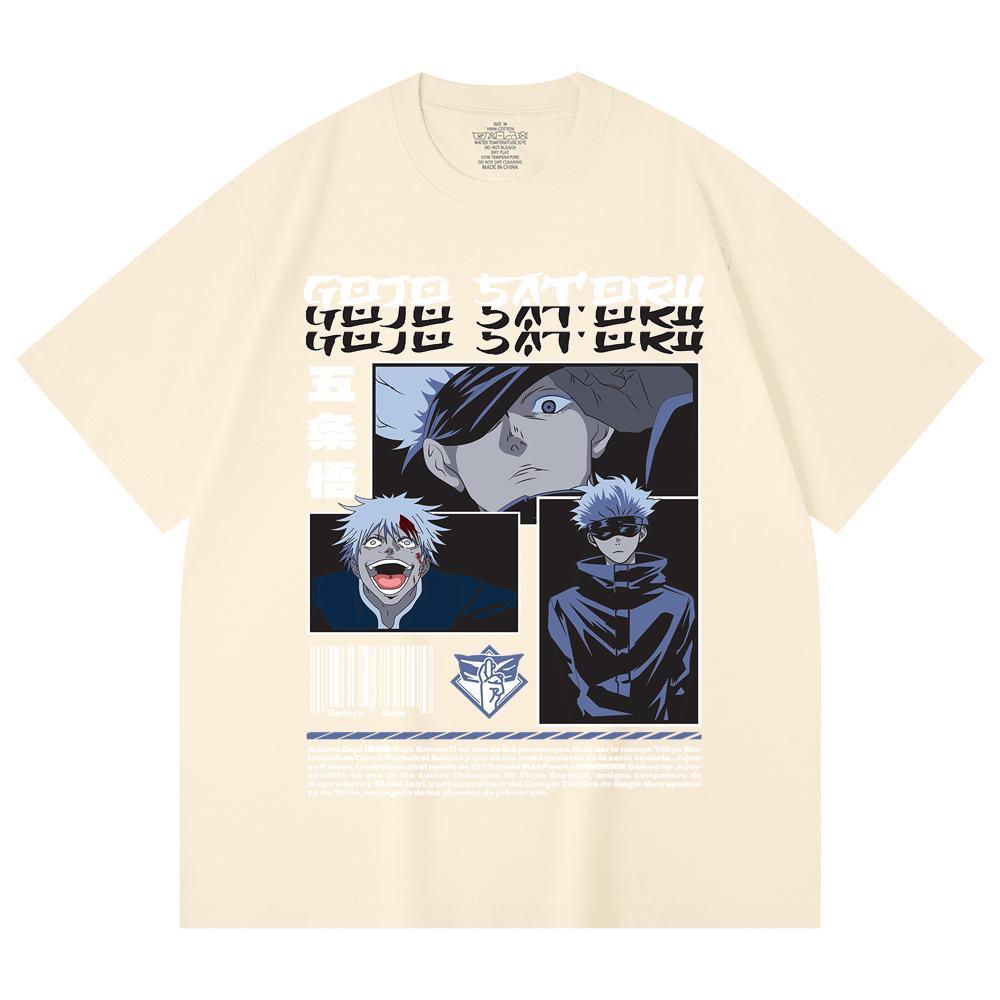 

230 г/м² 100% хлопок Jujutsu Kaisen V26 Принт Годжо Унисекс Тяжелая хлопковая футболка XS абрикосовый