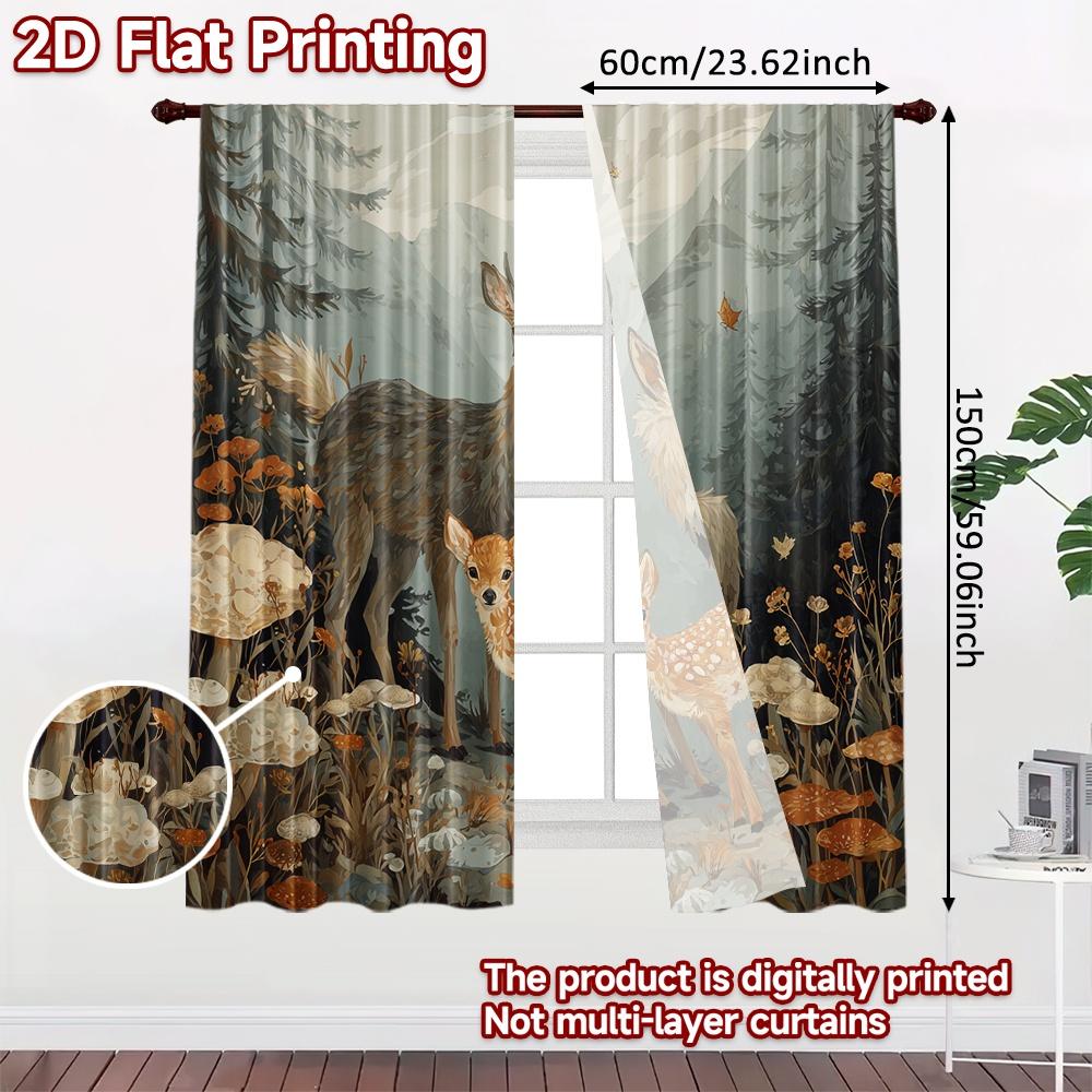 2 Stück, 2D-FLACHDRUCK Vorhänge (Ohne Stange) Waldgefährten Weihnachts-Festival Schickes Druckmuster Vorhänge Vielseitig Langlebig