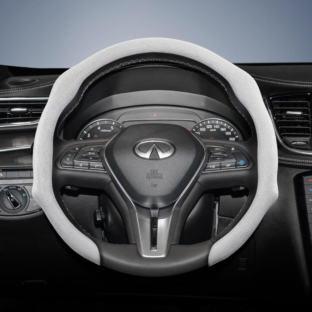 bpzsw1 Suitable for Infiniti Premium Suede Snap-On Steering Wheel Cover, Non-Slip and Durable, Available for Round and D-Shaped 