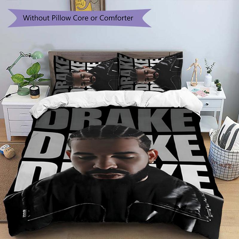 Drake 3pcs Bedding Set Duvet Cover Closure Includes 1 Duvet Cover & 2 Pillowcases for All Seasons Bedroom Home Dorm Decor