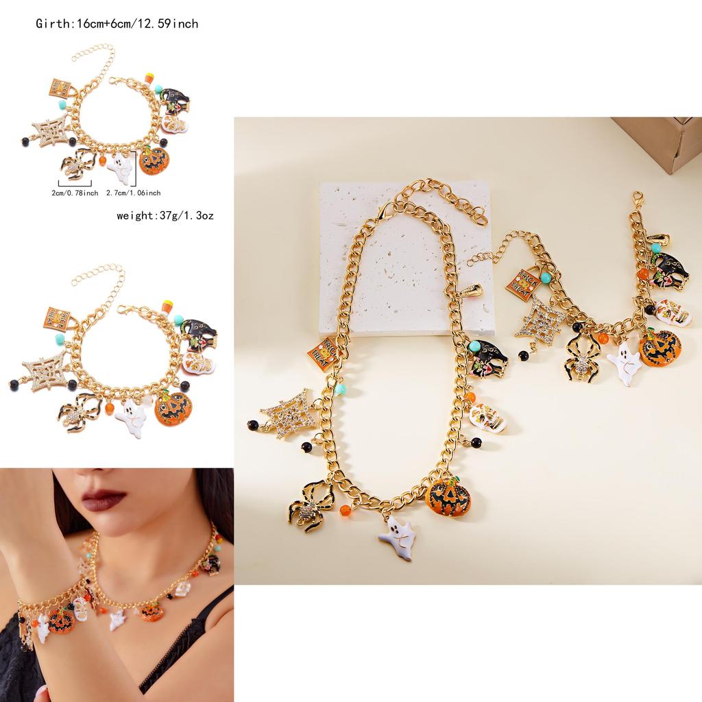 Halloween Pumpkin Ghost Spider Alloy Jewelry Set With Chain For Men Women