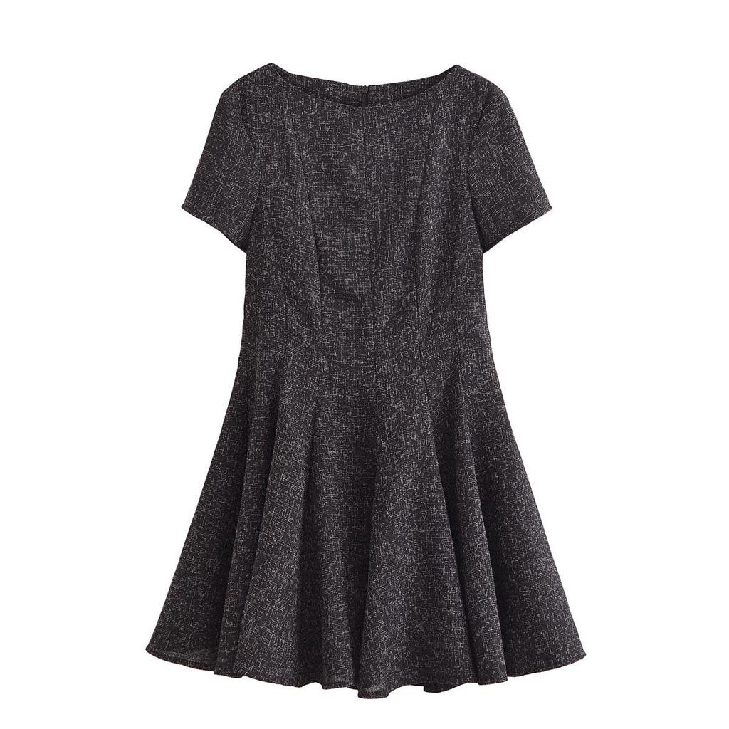 Spring 2025 Women's Slimming Short-Sleeve Dress with Round Neck