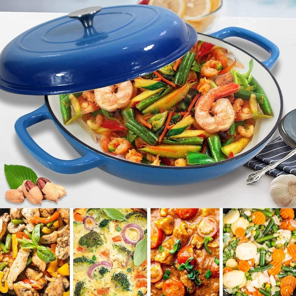 4.5L Dutch Oven Soup Pot Cast Iron Casserole Braiser  Casserole Skillet with Lid and Dual Handles Dutch Oven Baking