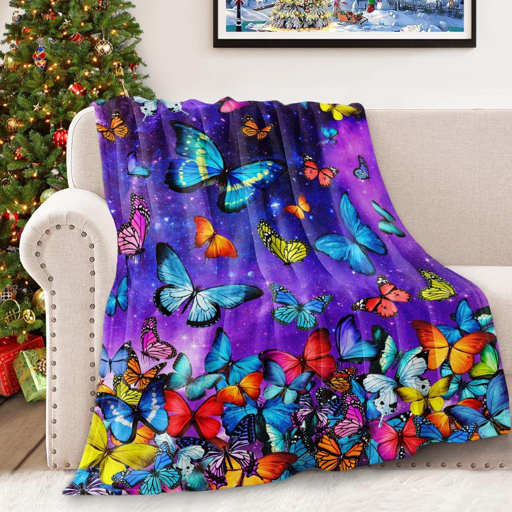 Colorful Butterfly Pattern Digitalprinted Polyester Bedroom Velvet Flannel Cover Blanket Fleece Soft Cover Blankets for Beds
