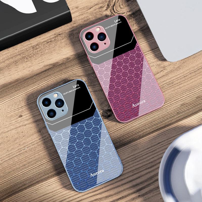 Hexagonal Grid Of Applesr For IPhone 16 Pro Max 15 Pro 14 13 12 Mini 11 XS Max XR 7 8 Plu SE 2022 Tempered Glass Phone Case