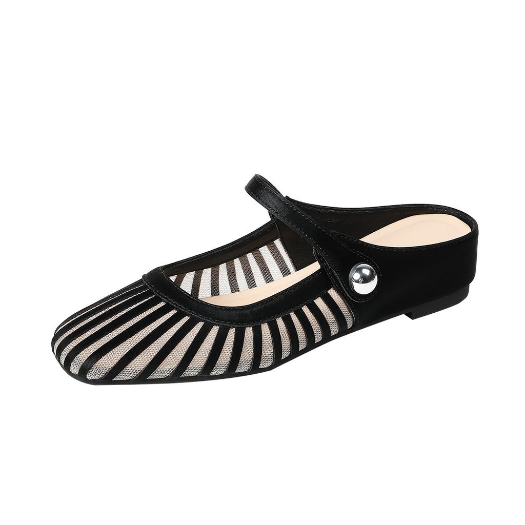 796-27 Square head hollow bag head sandals women's leisure niche design flat bottom shallow mouth one-word buckle belt single shoes summer