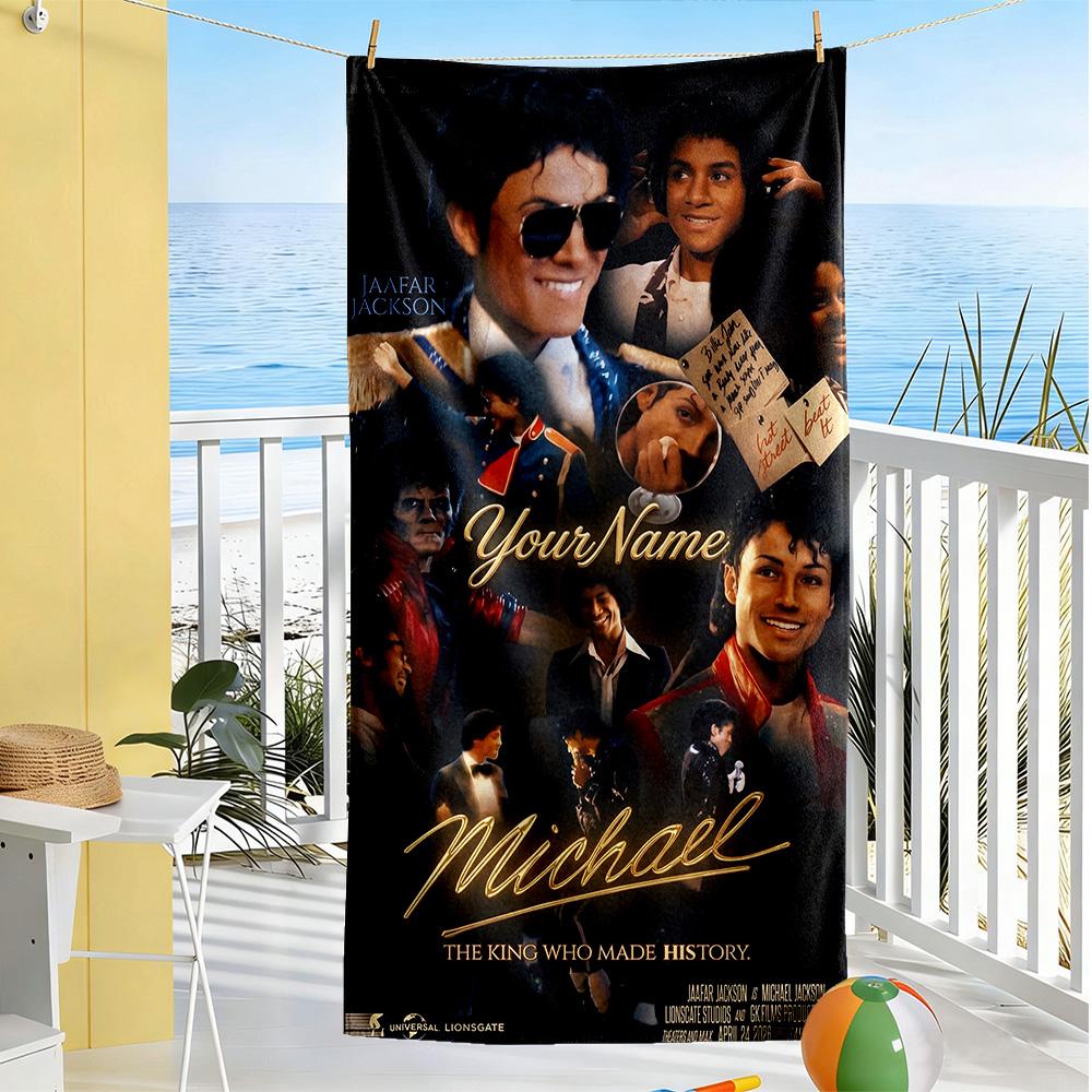 Michael Jackson Customized Name Beach Towel Super Soft & Absorbent Ideal for Travel Outdoor Swim Pool Yoga Surf Camping Hiking Gym Gift Holiday