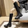 Fashion Women Black Thick Soled Ankle Boots Platform Square High Heel Women and Lower Leg Snow Short Patent PU Leather Round Head