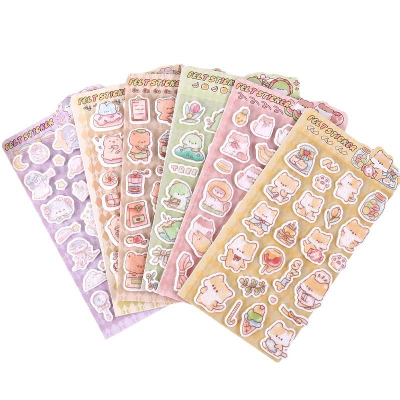New 1/6Pcs Cartoon Animals Felt Cloth Sticker Creativity 3D Relief Stickers Fun Scrapbooking DIY Diary Decoration Stationery