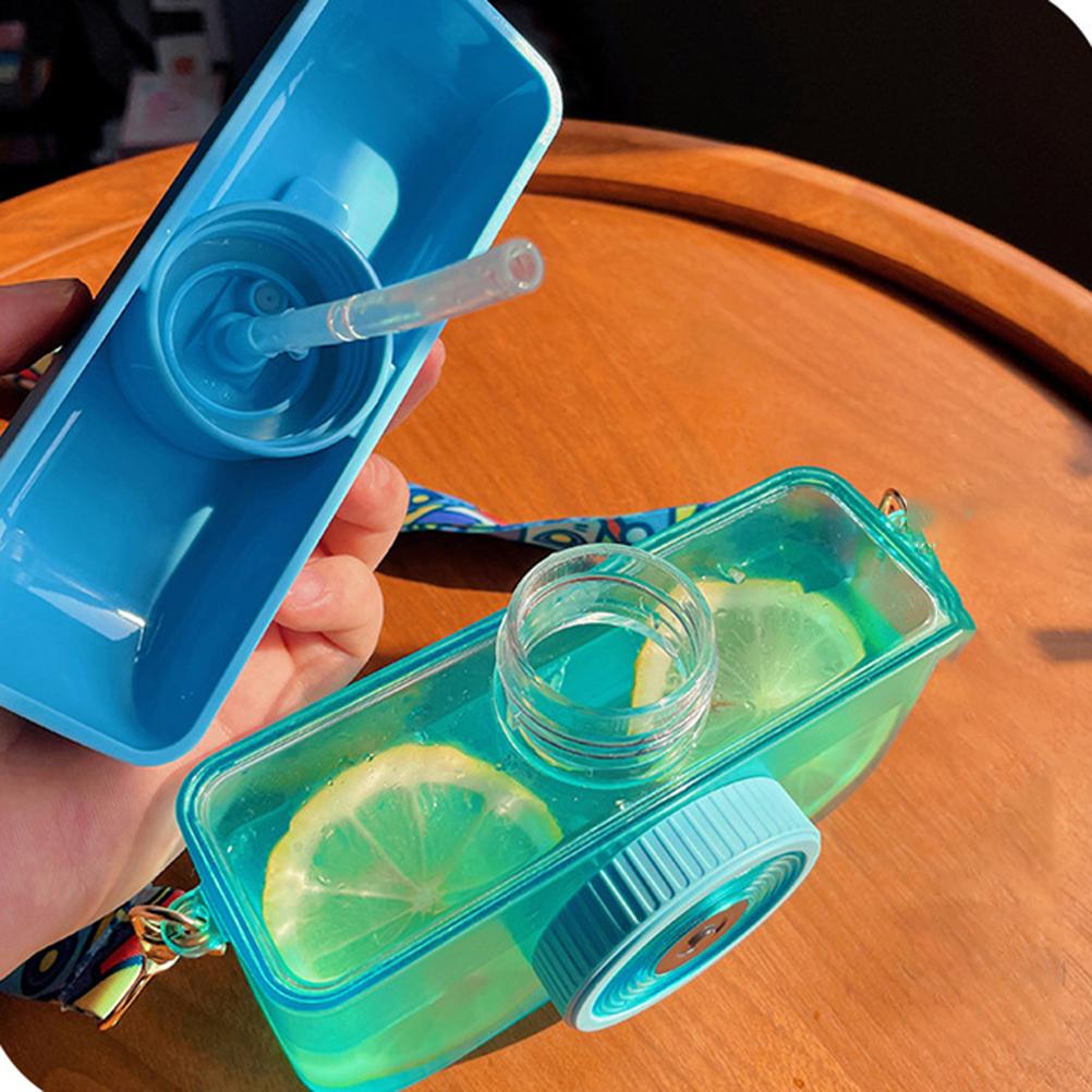 400ML Cute Camera Shape Water Cup  Kids Water Bottle With Straw Drinking Water Jug with Adjustable