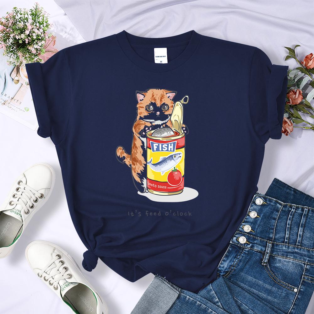 Canned Cat Creative 3D Print Female Tee Shirts Breathable Casual T-Shirt Soft Summer Short Sleeve Loose Streetwear For Women
