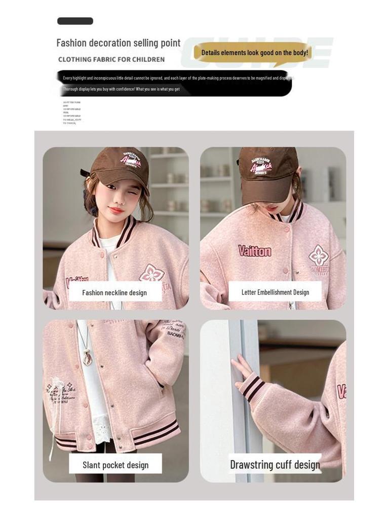 2025 Mädchen Rosa Langarm Stilvolle Herbstjacke