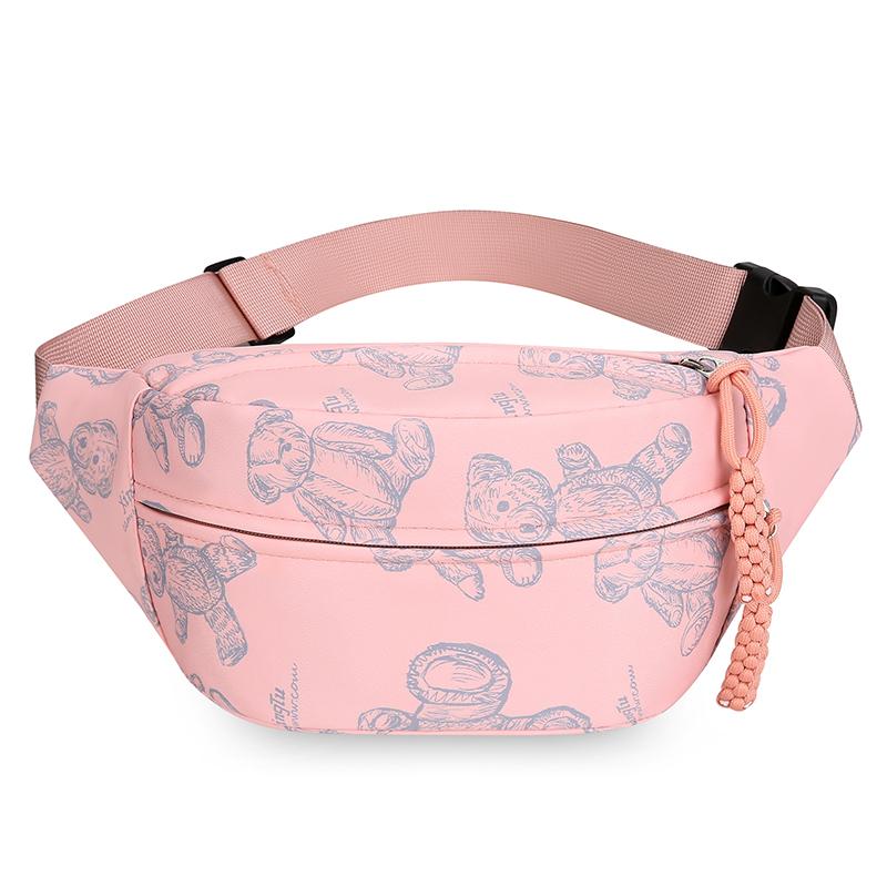 Unisex Bear Print Fanny Pack – Waterproof Nylon Waist Bag for City Walks, Lightweight & Adjustable