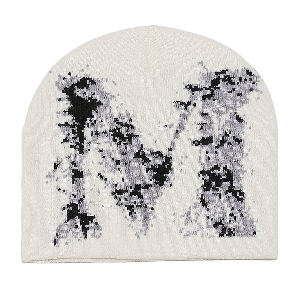 Beanie kalte Mütze Damen Herbst und Winter neue Wollmütze personalisierte Hip-Hop Reitmütze mit Ohrenklappen M-Buchstabe Jacquard Pullovermütze