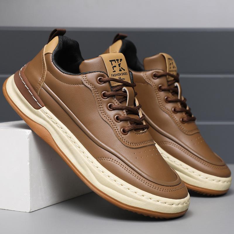 

Трендовая универсальная повседневная обувь модные маленькие белые туфли дышащие кеды для скейтборда мужские кожаные кроссовки новая мужская обувь 44 коричневый