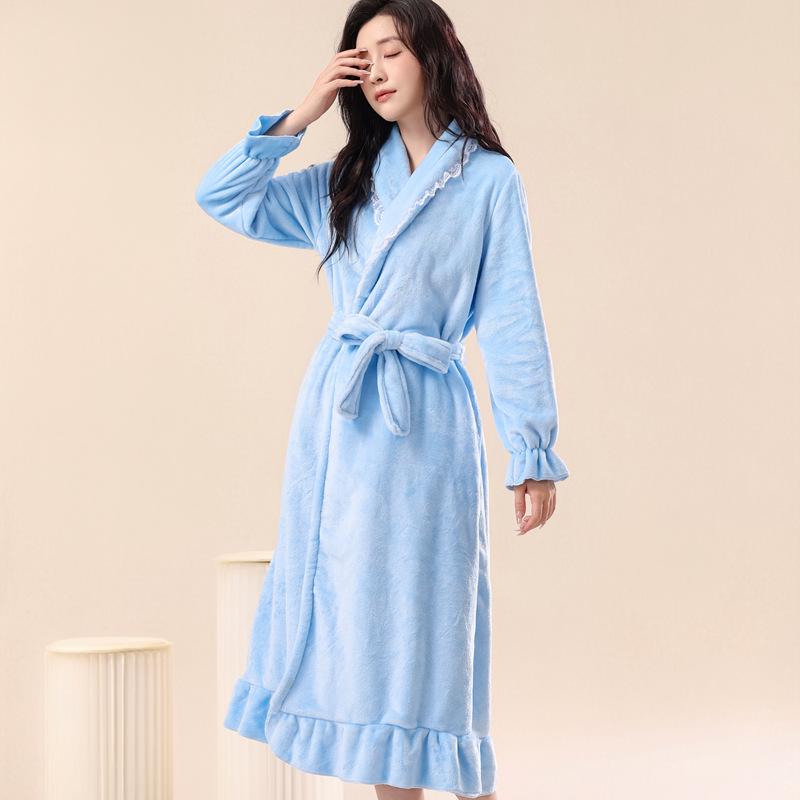 Damen Flanell Bademantel in Übergröße - Warm, Sexy, Mittellang, Homewear für Herbst & Winter