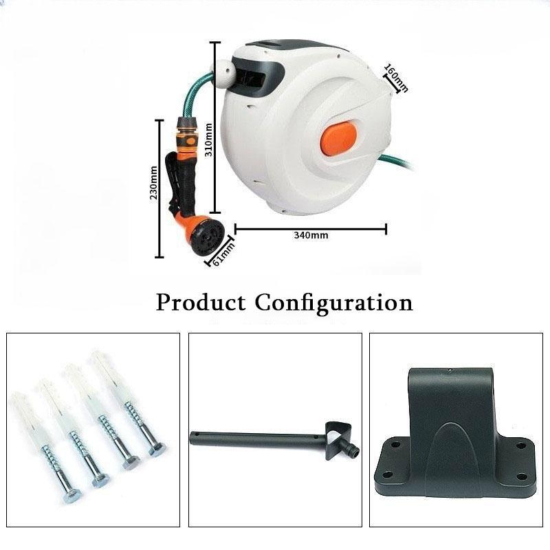 10/20m Automatic Rewind Hose Reel with 7 Pattern Hose Nozzle Water Hose Reel Slow Return System for Car Garden