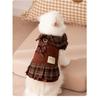 Pet Brown Plaid Dress  Autumn Winter Hoodie Cat Teddy Jacket Dog Dresses Puppy Clothes Draw Comfortable Warm Pet Bow Skirt