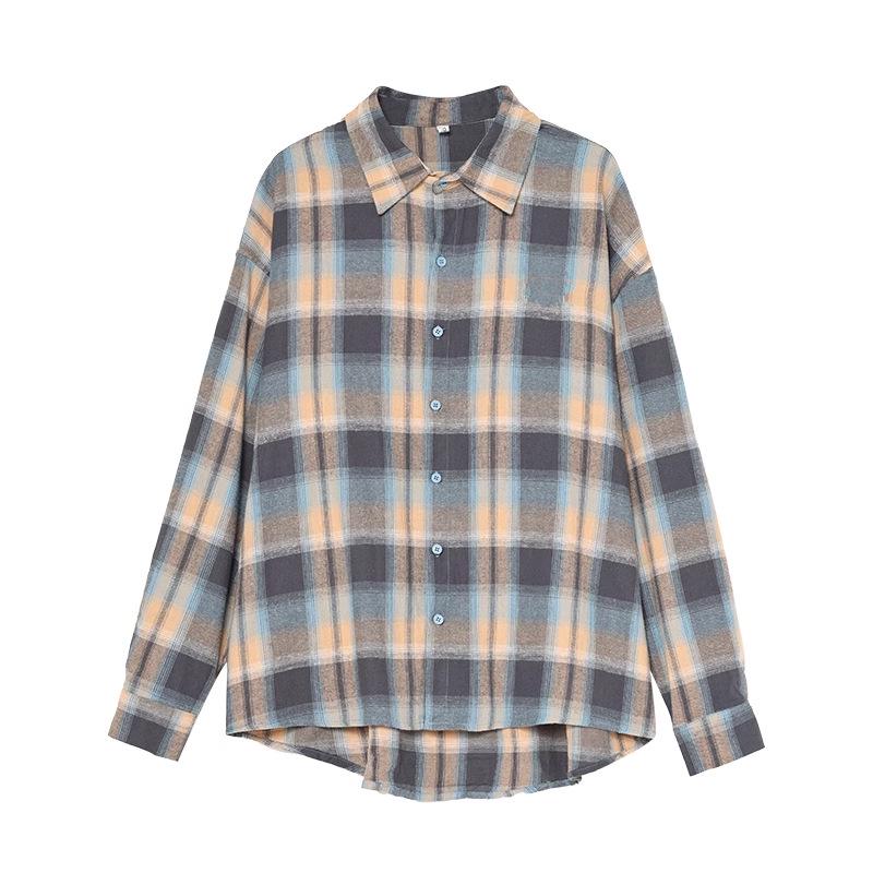 

Женская куртка в стиле ретро, в клетку, с колор-блоком - Коллекция Весна 2024, рубашка с длинным рукавом свободного кроя S