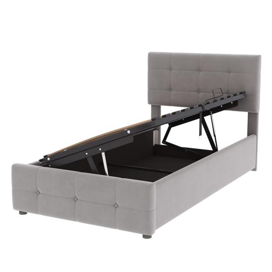 Upholstery Bed 90 X 200cm Height-Adjustable Headboard Large Space Ergonomic Children Design Hydraulic Single with Slatted Frame Home Furniture Flat