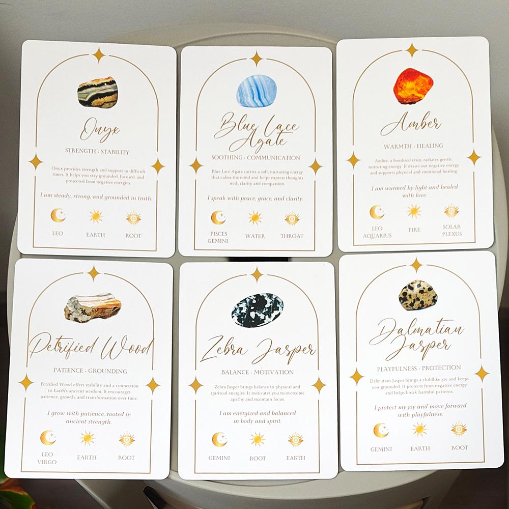 Soul Stones Crystal Oracle Deck, 11.5*8cm 51 Healing Affirmation Cards in Tin Box with Guidebook, Chakra Zodiac Element Cards