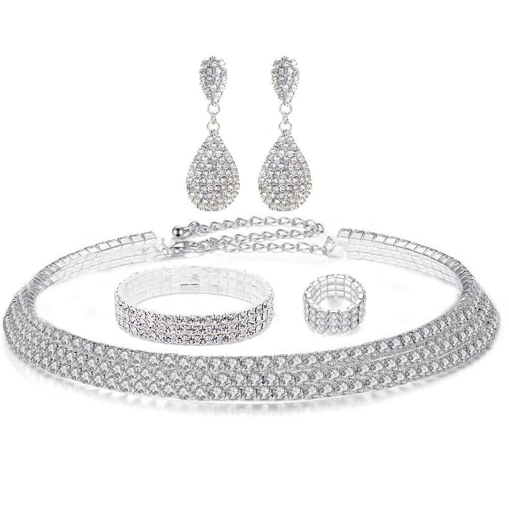 Shiny Bridal Jewelry Set Luxury Rhinestone Choker Necklace  Special Occasions