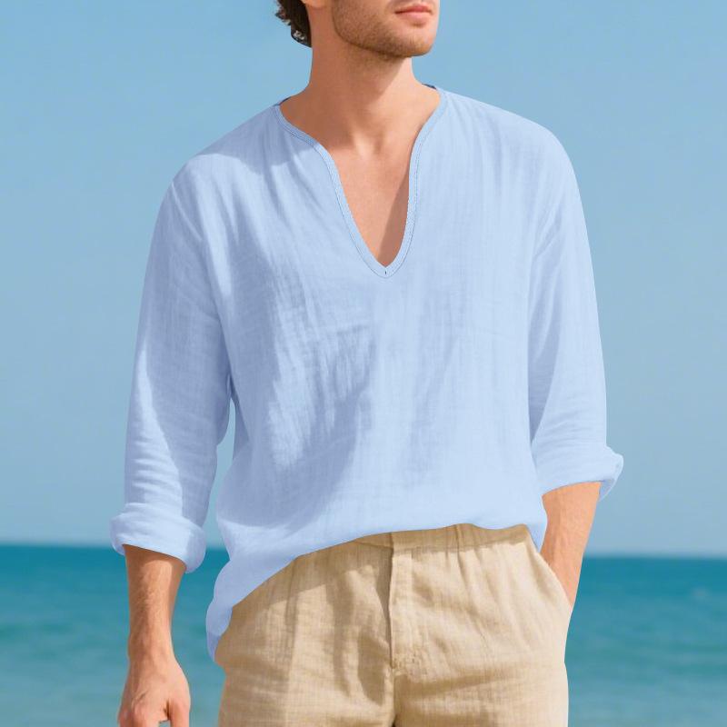 Men S Loose Breathable Linen Casual Long Sleeve T Shirt Plus Size Autumn