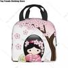 Japanese Spring Kokeshi Doll Insulated Lunch Bags Cute Girly Sakura Cherry Blossom Resuable Thermal Cooler Bento Box