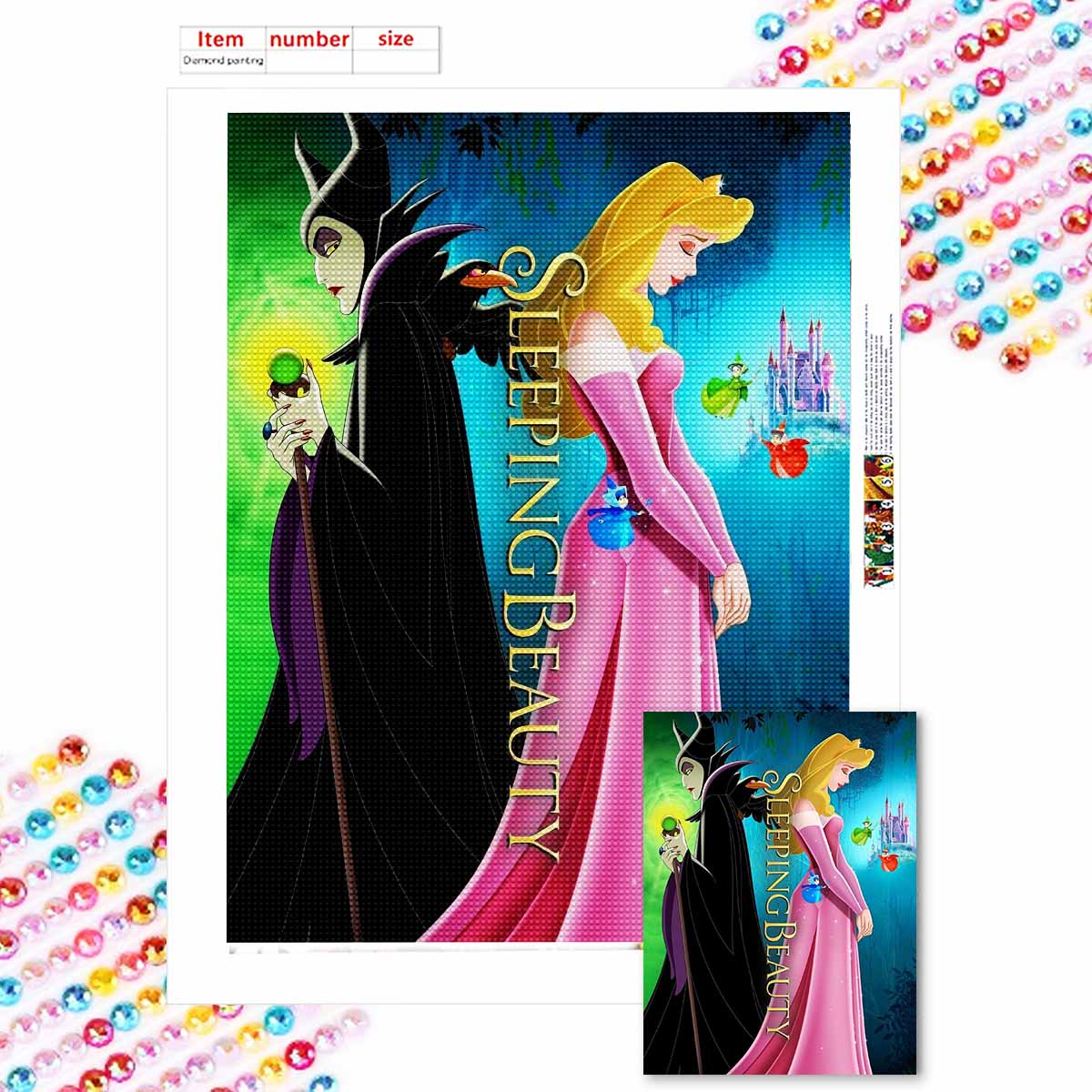 

5D Diy Diamond Painting Sleeping Beauty and The Wicked Witch Full Drill Rhinestones Mosaic Embroidery Handmade Products Home Decor Gift Round 20x30cm