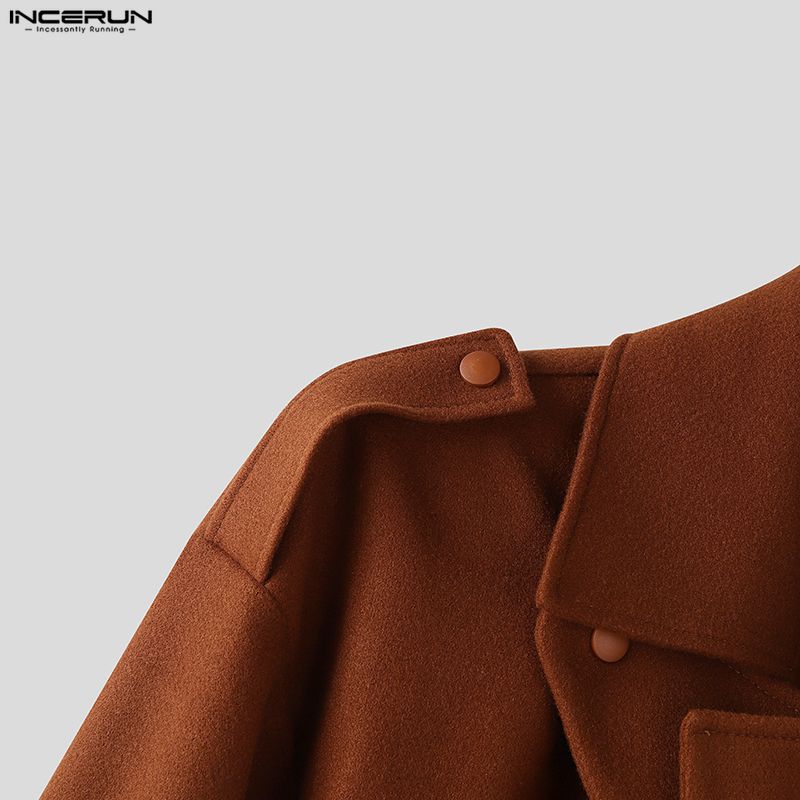 INCERUN Autumn Winter Men Lapel Long Sleeve Loose Casual Jackets Short Coats
