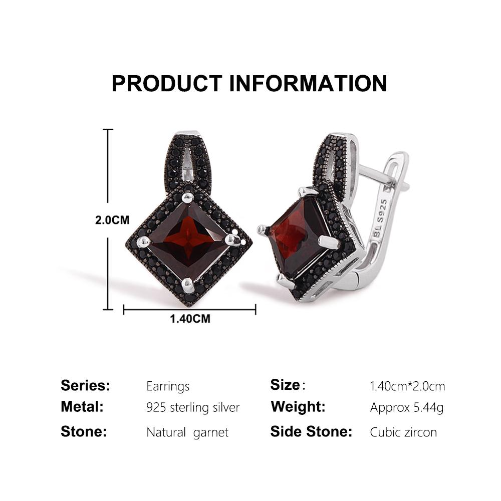Simple design 925 Sterling silver clasp earrings Natural square 7.0mm garnet gemstones fine jewelry for women's engagement gifts