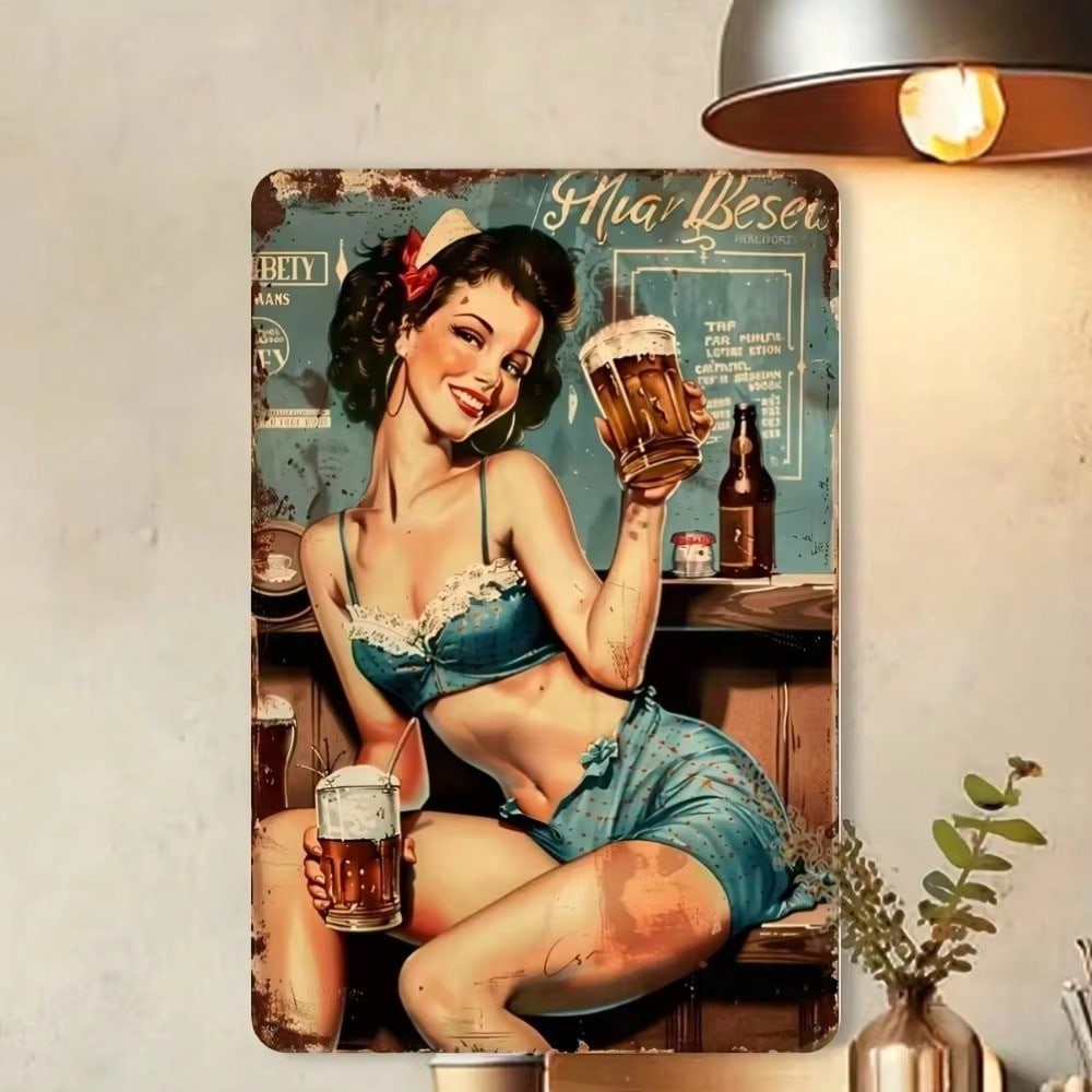 Vintage 1PC Pin Up Metal Tin Sign Retro Iron Wall Art Home Decor