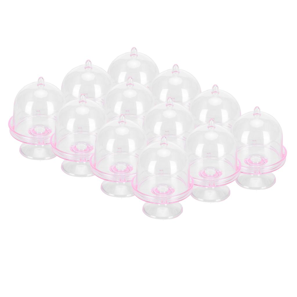 12 Set Mini Candy Box Cake Stand Cupcake Candy Display Plate with Lid Party SuppliesPink