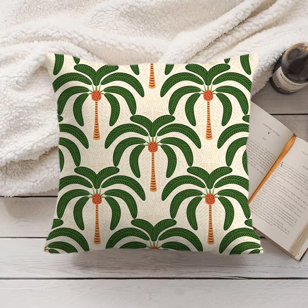 Palm Tree Pattern Cushion Cover Soft Short Plush Pillow Cover Smooth Cozy Texture Aesthetic Cushion Case Home Decor