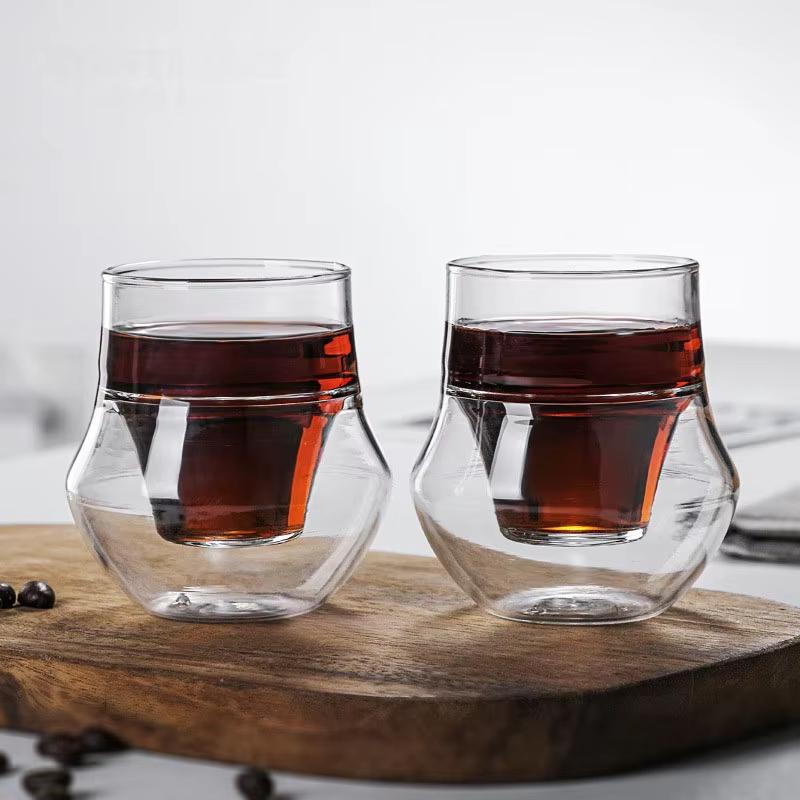 Double-Layer Insulated Glass Tea Cup with Hanging Ear Household Anti-Scalding Milk Mug High Temperature Resistant Coffee C