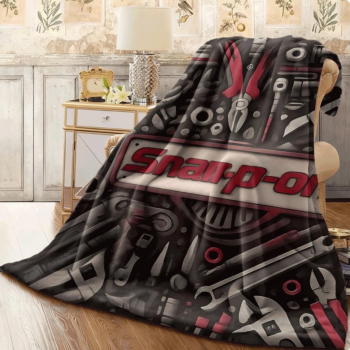 Exquisite Fashion Items Unisex 1Pc Snap-On Tool Pattern Flannel Blanket, Ultra-Cozy, Iconic Logo & Tool Designs, All-Season Warm Couch Blanket, Gift For Tool Enthusiasts