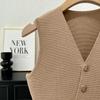 French Retro V-Neck Single-Breasted Irregular Sleeveless Slim Knitted Vest For Women